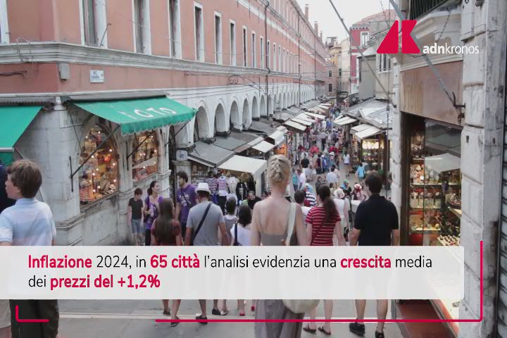 Inflazione 2024, in 65 città prezzi in crescita del 1,2%